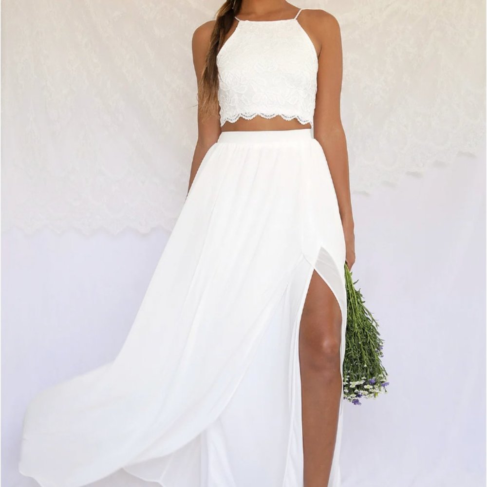 Lulu's  White Lace Two-Piece Maxi Dress